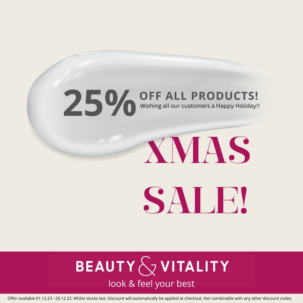 Banner showing 25% off all products this Xmas, 01.12.23-20.12.23 and wishing all our customers a happy holiday!